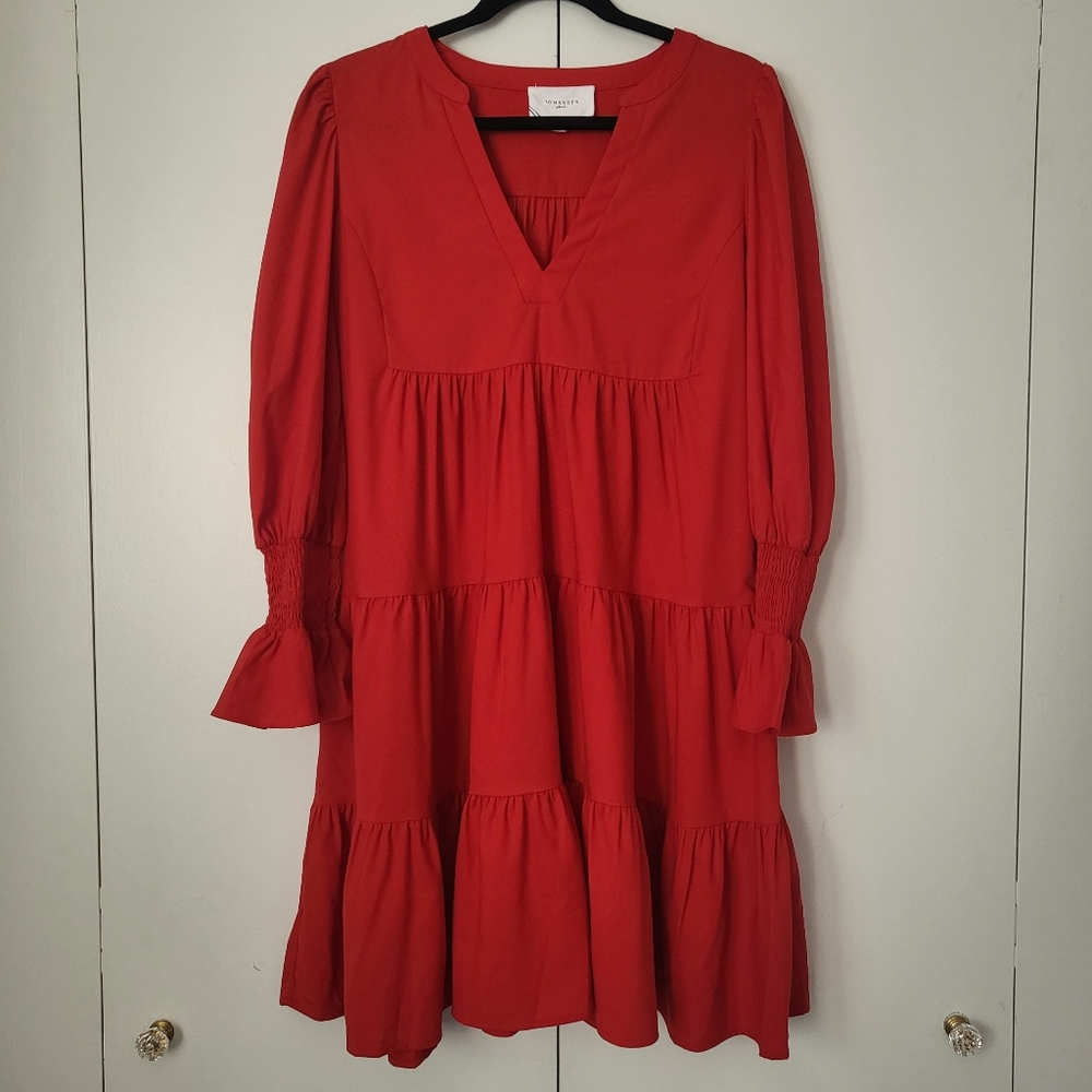 Pomander Place Kenzo Dress Red Crepe Tiered Tuckernuck Medium